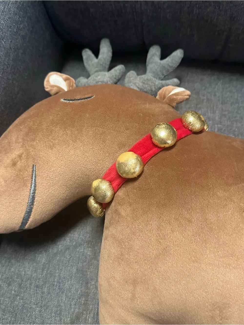 Pottery Barn Kids Plush Reindeer Pillow with Jingle Bell Collar